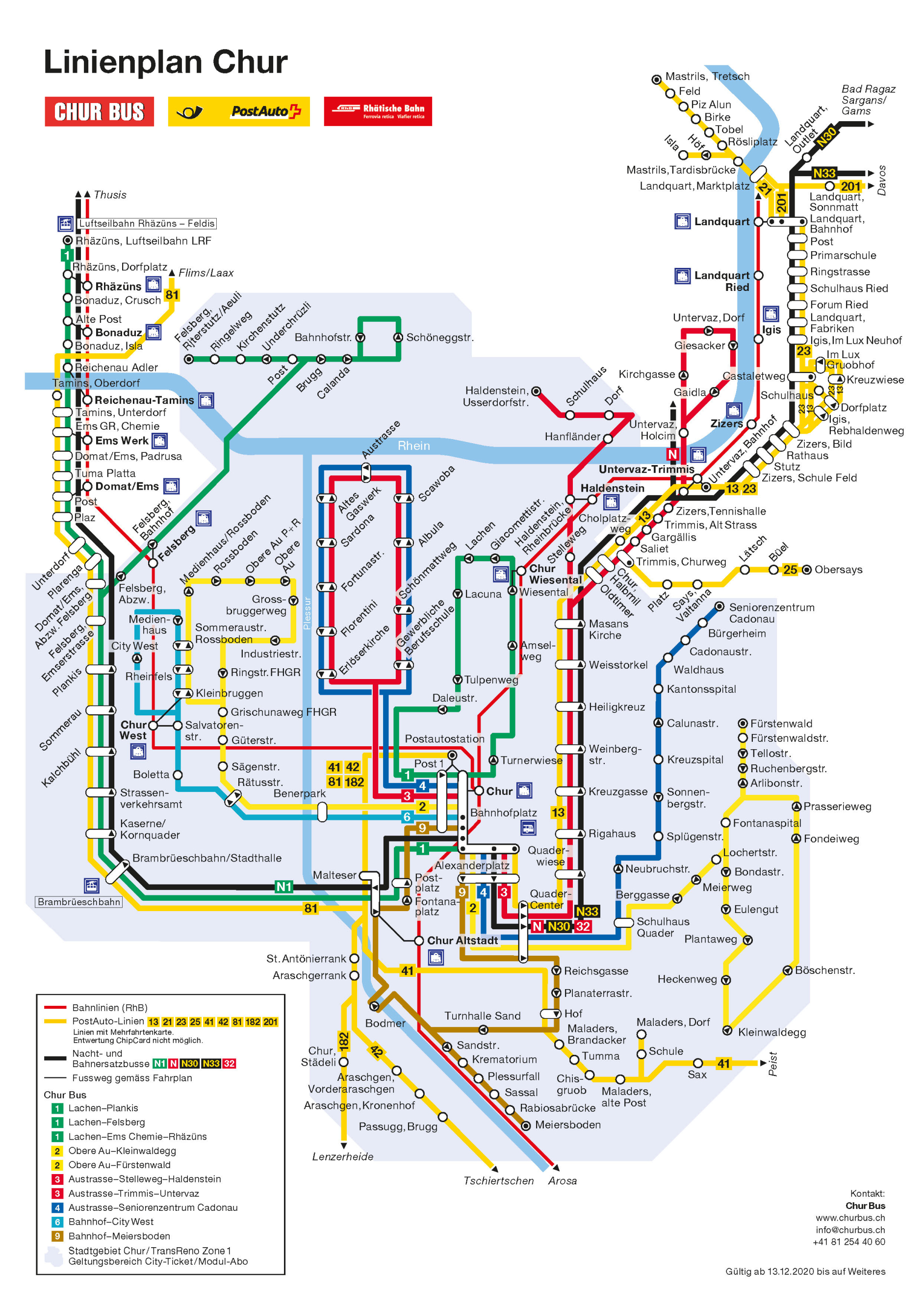 Linienplan Churer Bus Stand August 2021